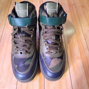 Valentino Garavani Rockstud Camo High-Top Sneaker, Army Green.